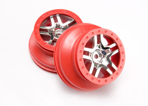 SCT SS Beadlock Style Wheels, Satin Chrome/Red