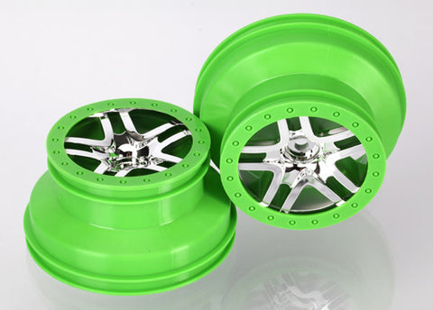 SCT SS Beadlock Style Wheels, Satin Chrome/Green