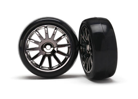 LaTrax Slick Tires, 12-Spoke Wheels, Black Chrome