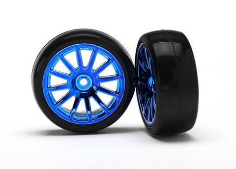 LaTrax Slick Tires, 12-Spoke Wheels, Blue Chrome