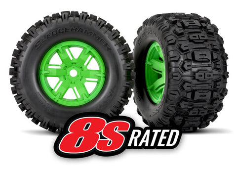 X-Maxx / XRT Sledgehammer Pre-Glued Tires F/R, Green (2)