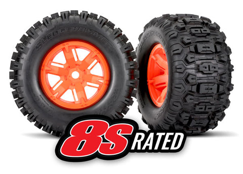 X-Maxx / XRT Sledgehammer Pre-Glued Tires F/R, Orange (2)