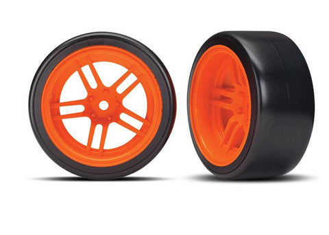 Drift Tires, Split Spoke 1.9" Wheels, Orange, Rear