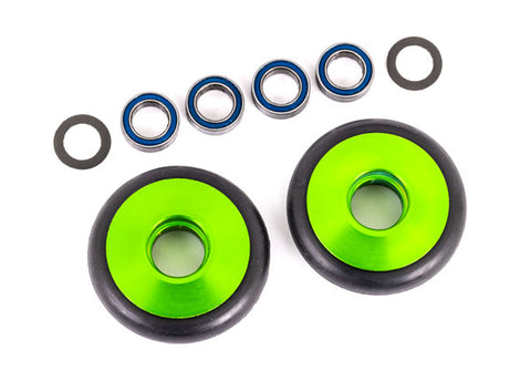 Aluminum Wheelie Bar Wheels w/ Bearings & O-Rings, Green (2)