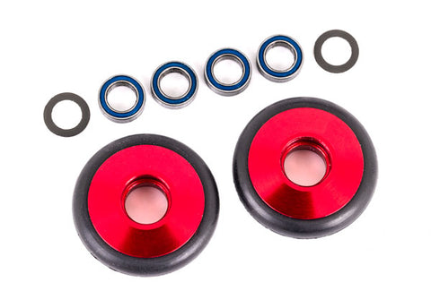 Aluminum Wheelie Bar Wheels w/ Bearings & O-Rings, Red (2)