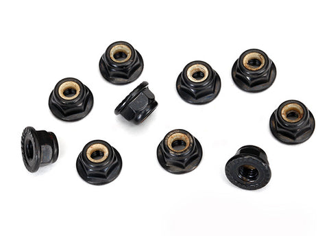 4mm Flanged Nylon Locking Nuts, Black