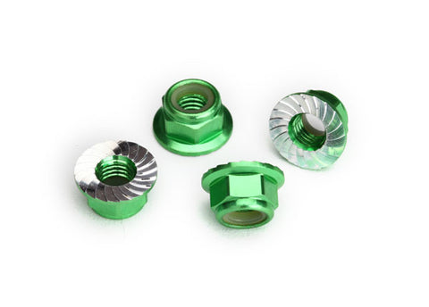 Aluminum 5mm Flanged Nylon Locking Nut, Green