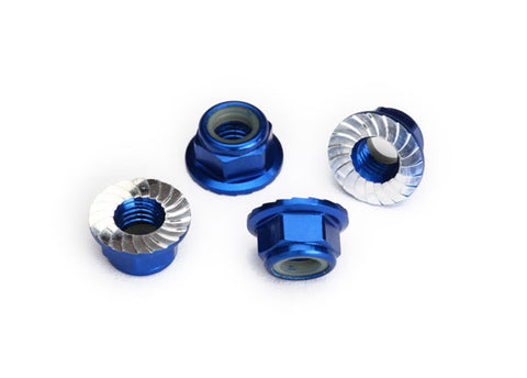 Aluminum 5mm Flanged Nylon Locking Nut, Blue